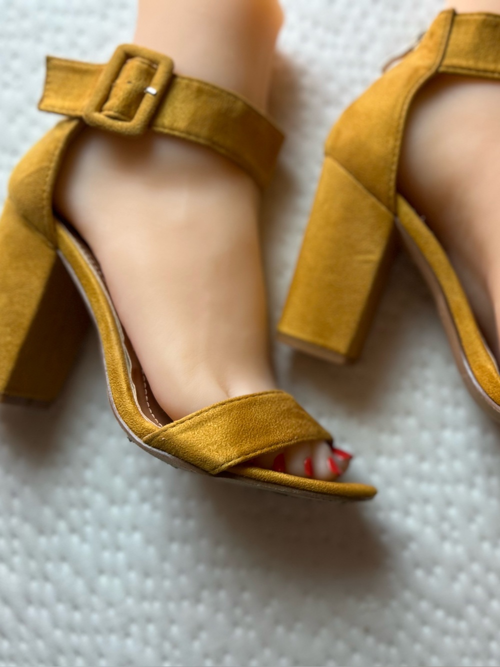 NICOLE MILLER NY Mustard Suede Block Heel Sandals with Buckle Strap SIZE 7
